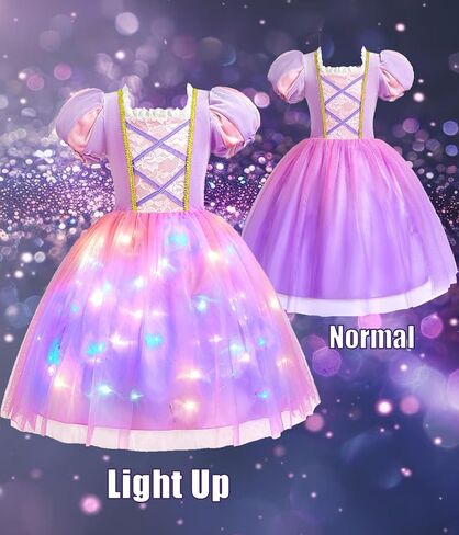 Light Up Princess Fairy Costume for Toddler Girls, Birthday Party Fairy Dress Up with Butterfly Wings, Purple in Kuwait