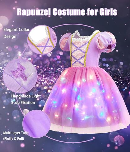 Light Up Princess Fairy Costume for Toddler Girls, Birthday Party Fairy Dress Up with Butterfly Wings, Purple in Kuwait