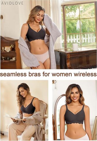 Avidlove Wireless Bras for Women Seamless Bralette Full Coverage Bra V Neck Tshirt Brassiere in Saudi Arabia