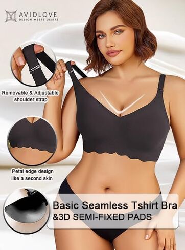 Avidlove Wireless Bras for Women Seamless Bralette Full Coverage Bra V Neck Tshirt Brassiere in Saudi Arabia