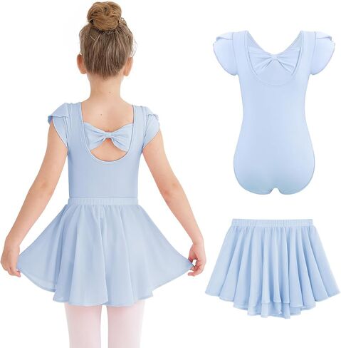 HOZIY Dance Leotard for Girls Petal Sleeve Bow Back Dance Outfits with Removable Skirt 10-11 Rose Red Kids Gymnastics Dancewear in Saudi Arabia