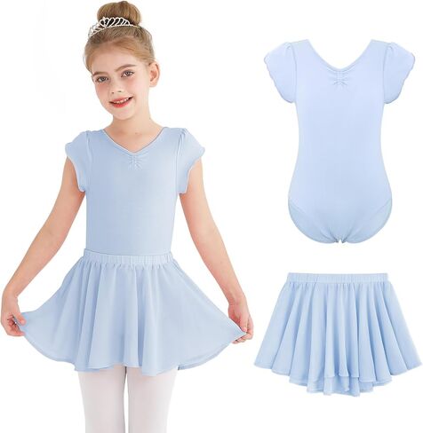 HOZIY Dance Leotard for Girls Petal Sleeve Bow Back Dance Outfits with Removable Skirt 10-11 Rose Red Kids Gymnastics Dancewear in Saudi Arabia