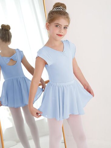 HOZIY Dance Leotard for Girls Petal Sleeve Bow Back Dance Outfits with Removable Skirt 10-11 Rose Red Kids Gymnastics Dancewear in Saudi Arabia