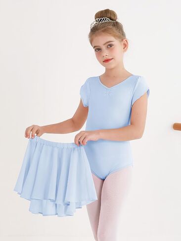 HOZIY Dance Leotard for Girls Petal Sleeve Bow Back Dance Outfits with Removable Skirt 10-11 Rose Red Kids Gymnastics Dancewear in Saudi Arabia