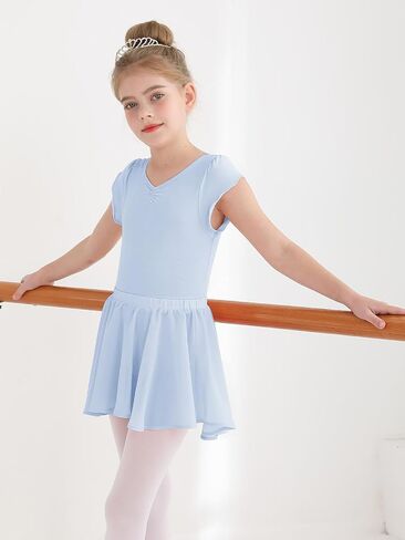 HOZIY Dance Leotard for Girls Petal Sleeve Bow Back Dance Outfits with Removable Skirt 10-11 Rose Red Kids Gymnastics Dancewear in Saudi Arabia
