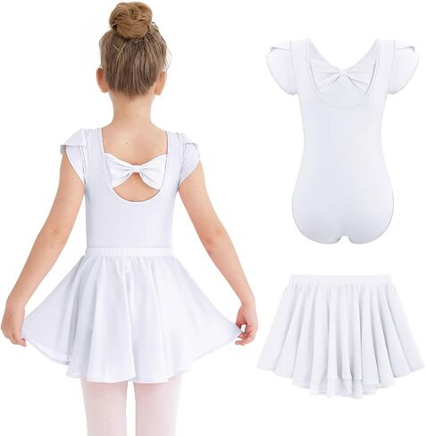HOZIY Dance Leotard for Girls Petal Sleeve Bow Back Dance Outfits with Removable Skirt 10-11 Rose Red Kids Gymnastics Dancewear in Saudi Arabia
