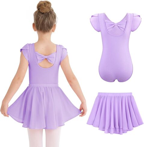 Hoziy Dance Leotard for Girls Petal Sleeve Bow Bow Dance Wathits مع تنورة قابلة للإزالة 10-11 in Kuwait