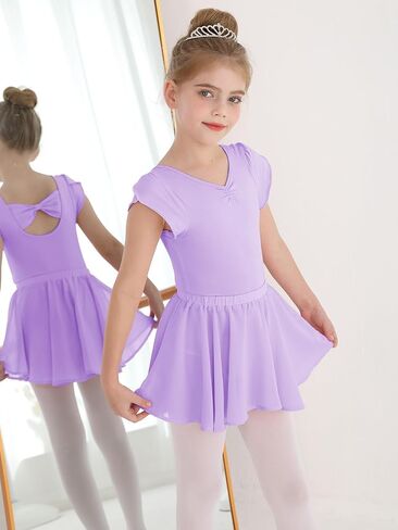 Hoziy Dance Leotard for Girls Petal Sleeve Bow Bow Dance Wathits مع تنورة قابلة للإزالة 10-11 in Kuwait