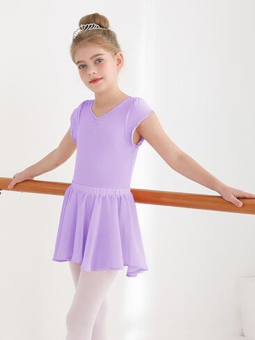 Hoziy Dance Leotard for Girls Petal Sleeve Bow Bow Dance Wathits مع تنورة قابلة للإزالة 10-11 in Kuwait
