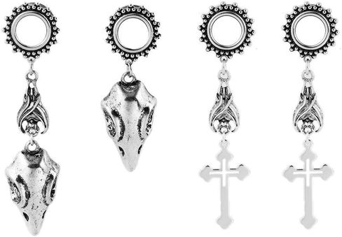 LADEMAYH 2Pcs 0g Plugs for Women, Elegant Silver Size 0 Gauge Earrings, Exquisite Patterns Surgical Steel Ear Tunnels Saddle in Saudi Arabia