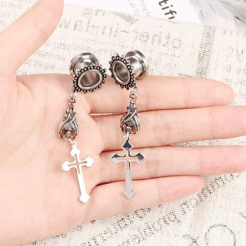 LADEMAYH 2Pcs 0g Plugs for Women, Elegant Silver Size 0 Gauge Earrings, Exquisite Patterns Surgical Steel Ear Tunnels Saddle in Saudi Arabia