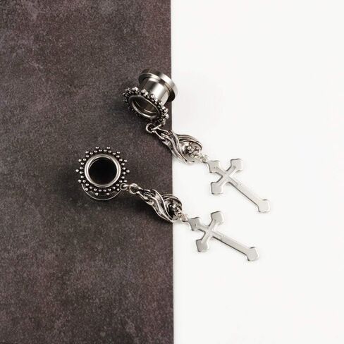 LADEMAYH 2Pcs 0g Plugs for Women, Elegant Silver Size 0 Gauge Earrings, Exquisite Patterns Surgical Steel Ear Tunnels Saddle in Saudi Arabia