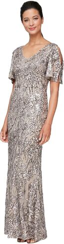 Alex Evenings Women's Long Mother of The Bride Sequin Dress with Cold Shoulder Flutter Sleeves (Petite and Regular Sizes) in Saudi Arabia