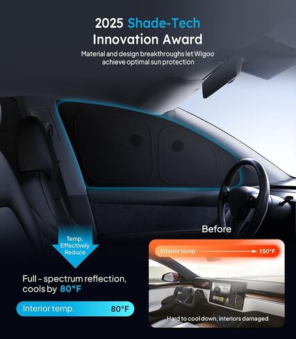 Wigoo 2025 Upgrade Tesla Model Y Side Window Sunshade [Ice-Crystal Cool, Suction No-Fall] Sun Block for Baby & Camping & Privacy Napping, 7PCS No Front Windshield for Model Y 2020-2024 Exclude Juniper in Saudi Arabia
