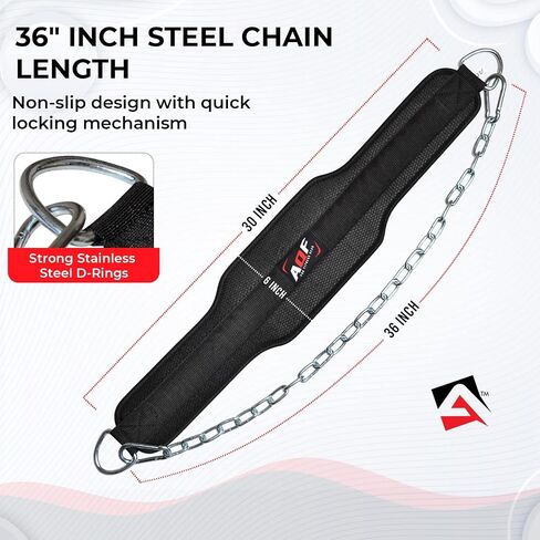 Dip Belt for Weightlifting - Weight Belt with 36" Heavy Duty Steel Chain - Neoprene Padded Back Support Gym Lifting Belt for Powerlifting, Bodybuilding, Squat, Fitness & Pull up Training in Saudi Arabia
