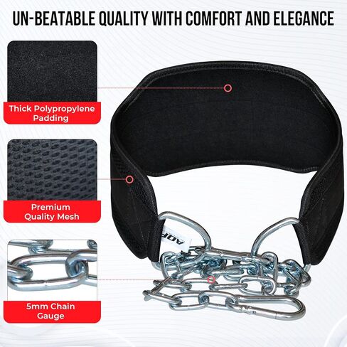 Dip Belt for Weightlifting - Weight Belt with 36" Heavy Duty Steel Chain - Neoprene Padded Back Support Gym Lifting Belt for Powerlifting, Bodybuilding, Squat, Fitness & Pull up Training in Saudi Arabia