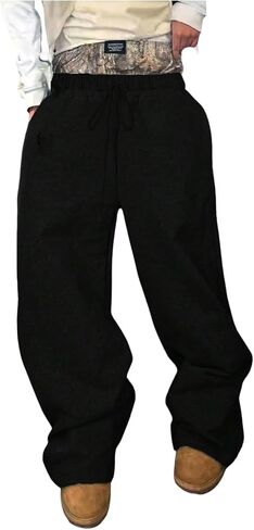 Men's Baggy Pants Camo Double Drawstring Waist Sweatpants Wide Leg Hip Pop Track Trousers in Kuwait