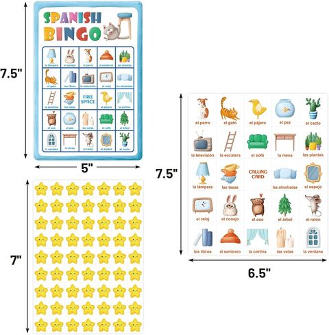 بطاقات لعبة البنغو الإسبانية تعلم المفردات اللغة الإسبانية Juegos de Mesa التعليمية 24 لاعب للأطفال للبالغين أطفال الأطفال الروضة ألعاب العائلة in Saudi Arabia