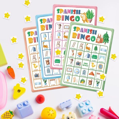 بطاقات لعبة البنغو الإسبانية تعلم المفردات اللغة الإسبانية Juegos de Mesa التعليمية 24 لاعب للأطفال للبالغين أطفال الأطفال الروضة ألعاب العائلة in Saudi Arabia