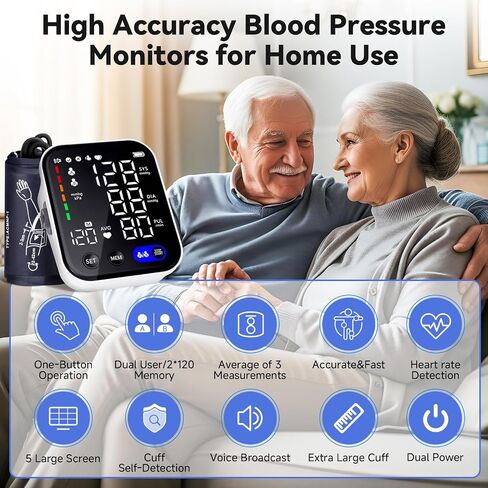 Blood Pressure Monitor, Upper Arm Blood Pressure Monitors for Home Use, Adjustable 8.7"-16.5" Blood Pressure Cuff, 2-User 2X120 Memory, One Touch Operation, Accurate BP Machine in Saudi Arabia