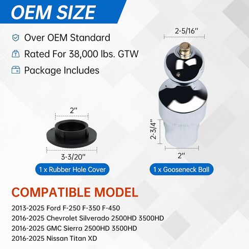 60601 Upgraded 38k Puck System Gooseneck Hitch Ball for 2013-2025 Dodge RAM 2500 3500, 2-5/16 Inch Gooseneck Ball for Truck Bed with a Replacement Gooseneck Hitch Cap, 380000 lbs GTW in Kuwait