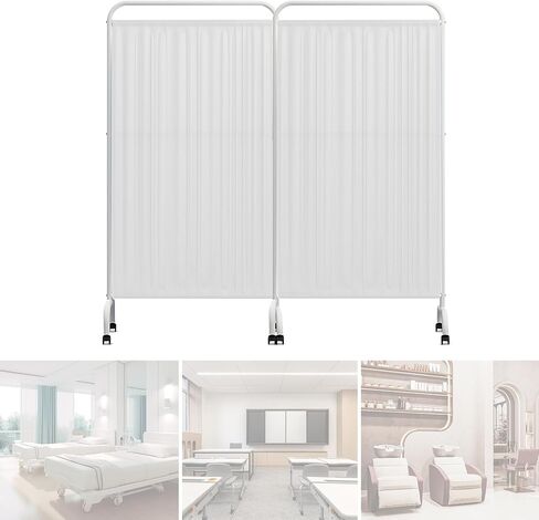 Medical Room Divider, Sturdy Steel Frame, Waterproof Nylon Curtain, Lockable Caster Wheels, Mobile Medical Privacy Screen, Nursing Privacy Screen for Room, Easy Installation (White 2 Panels) in Saudi Arabia