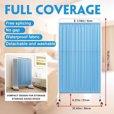 Medical Room Divider, Sturdy Steel Frame, Waterproof Nylon Curtain, Lockable Caster Wheels, Mobile Medical Privacy Screen, Nursing Privacy Screen for Room, Easy Installation (White 2 Panels) in Saudi Arabia