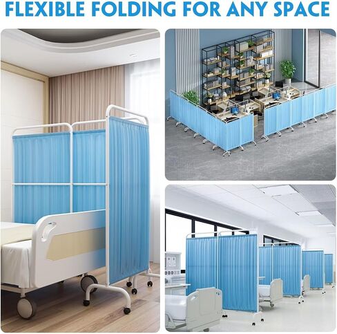 Medical Room Divider, Sturdy Steel Frame, Waterproof Nylon Curtain, Lockable Caster Wheels, Mobile Medical Privacy Screen, Nursing Privacy Screen for Room, Easy Installation (White 2 Panels) in Saudi Arabia