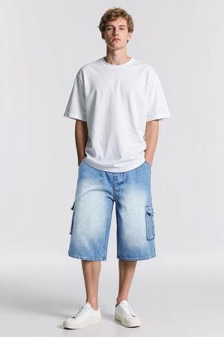 Men Baggy Jean Shorts Streetwear Denim Shorts Cargo Stretch Waist Jorts 15 Inch Inseam in Saudi Arabia
