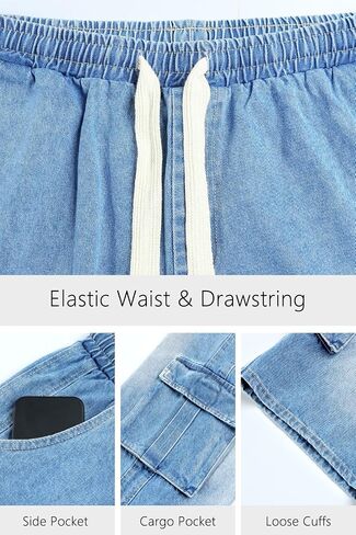 Men Baggy Jean Shorts Streetwear Denim Shorts Cargo Stretch Waist Jorts 15 Inch Inseam in Saudi Arabia