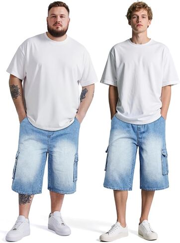 Men Baggy Jean Shorts Streetwear Denim Shorts Cargo Stretch Waist Jorts 15 Inch Inseam in Saudi Arabia