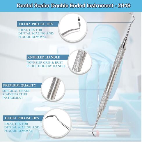 Periodontal Dental Posterior Sickle Scaler 204S Hollow Handle, Double Ended Sickle Scaler, Stainless Steel Oral Hygiene Instrument, Medical Dental Plaque, Tarter & Calculus removing Instrument in Saudi Arabia