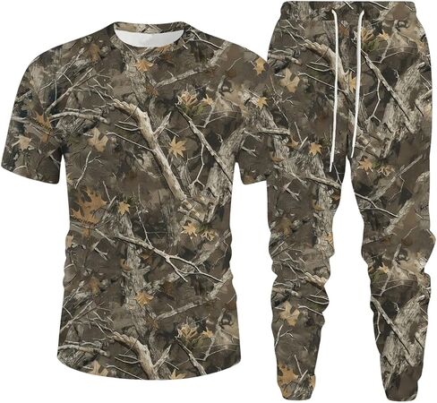SOLY HUX Men's Camo Print Outfits Short Sleeve T Shirt and Jogger Pants Outdoor 2 Piece Set in Saudi Arabia