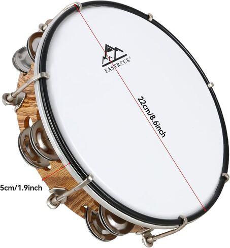 EASTROCK 8 inch Tambourine Adjustable for Adults Hand Held Plastic Tambourines Double Row Metal Jingles Percussion Musical Instrument 8 inch Light in Saudi Arabia