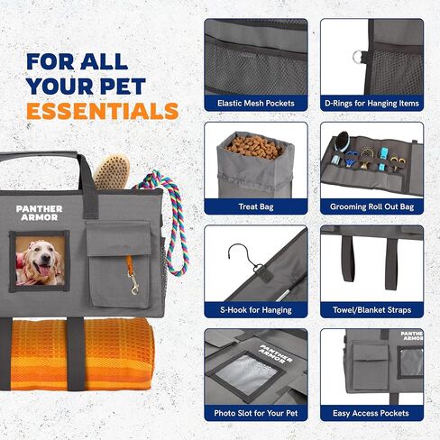Panther Armor Dog Organizer Storage ، فوق الباب أو الخزانة المعلقة ، يلف في حقيبة واق من الوقف ، وحقلة مزودة بالكلاب مقاومة للماء ، وحقيبة سفر للحيوانات الأليفة مع حقيبة الاستمالة وعلاج الحقيبة in Kuwait