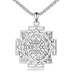 YFN Sri Yantra Necklace Sterling Silver Sacred Geometry Pendant Lotus Yoga Jewelry Gifts for Women Men