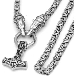 GuoShuang الرجال الفولاذ المقاوم للصدأ فايكنغ الدب رئيس مع قلادة ثور Mjolnir - سلسلة الملك in Kuwait