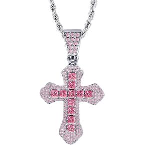 FULULAY Cross Necklace For Men and Women,White Gold Plating Pendant Iced Out Cubic Zirconia Crucifix Jewelry 22''+2" Rope Chain
