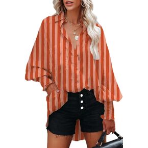 قمصان CHYRII النسائية الكاجوال بأزرار سفلية ورقبة على شكل حرف V وأكمام طويلة مع جيوب in Kuwait