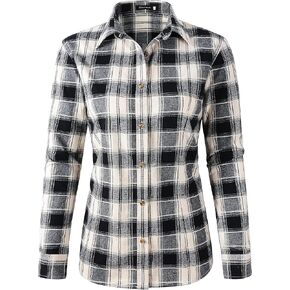 Beninos Women's Flannel Plaid Button Down Shirt Casual Blouses
