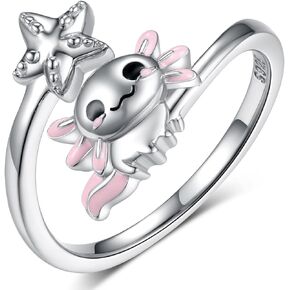 Axolotl Ring Sterling Silver Cut Axolotl Adjustable Rings Animal jewelry Gifts for Women Girls.