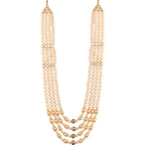 I Jewels 3 Layered Gold Plated Indian Wedding Bollywood Dulha Moti Mala with Stone Maharaja Haar/Groom Necklace For Men (MLP35)