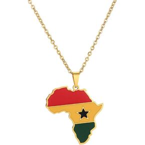 Nothers Ghana Necklace 18K Gold Plated Stainless Steel Pendant for Men Women African Jewelry