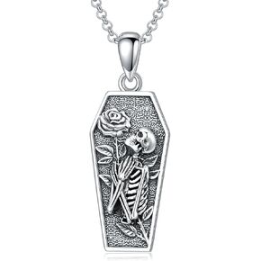 YOSOPRETTY Skull Rose Necklace 925 Sterling Silver Skeleton Coffin Pendant Necklace Gothic Skull Jewelry Gifts for Women Men Goth Lovers Halloween in Kuwait