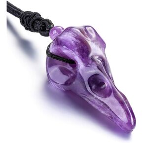 Top Plaza Healing Crystal Stone Necklace Raven Skull Pendant Necklace for Men Carved Gemstone Adjustable Black Cord Necklace Jewelry Christmas Gifts