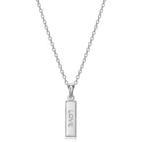 MORGAN & PAIGE Dainty 925 Sterling Silver Vertical Bar Sentiment Pendant Necklace With 16" Cable Chain and 2" Extender