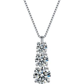 قلادة GUYOICHT مويسانيتي 3 أحجار من الفضة الإسترليني عيار 925، 0.9 قيراط tw./1.7 قيراط tw. قلادات قلادة مويسانيتي دائرية الشكل للنساء والفتيات، سلسلة 16+2 بوصة in Kuwait