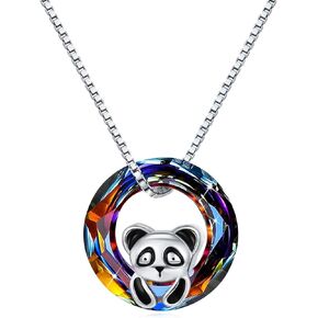JUSTKIDSTOY 925 Sterling Silver Panda with Crystal Pendant Necklace Birthday Gifts for Women Daughter