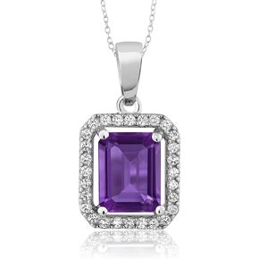 Gem Stone King 925 Sterling Silver Purple Amethyst Pendant Necklace For Women (2.61 Cttw, Gemstone Birthstone, Emerald Cut with 18 Inch Silver Chain)
