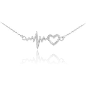 .925 Sterling Silver Lifeline Pulse Heartbeat Charm Open Necklace